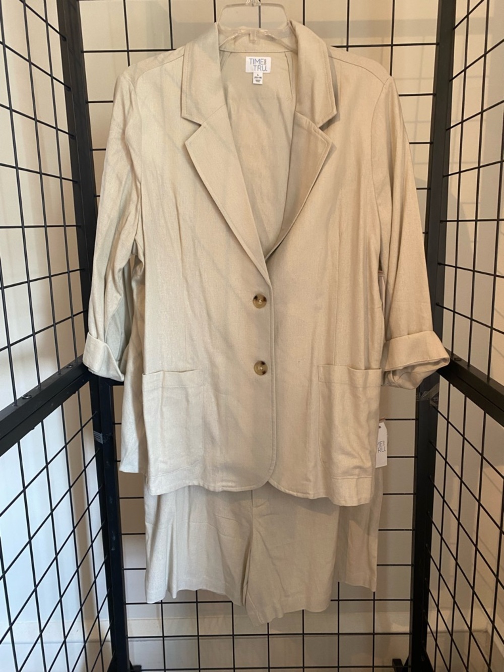 Time and Tru Light Cream Single-Breasted Blazer and Short Set